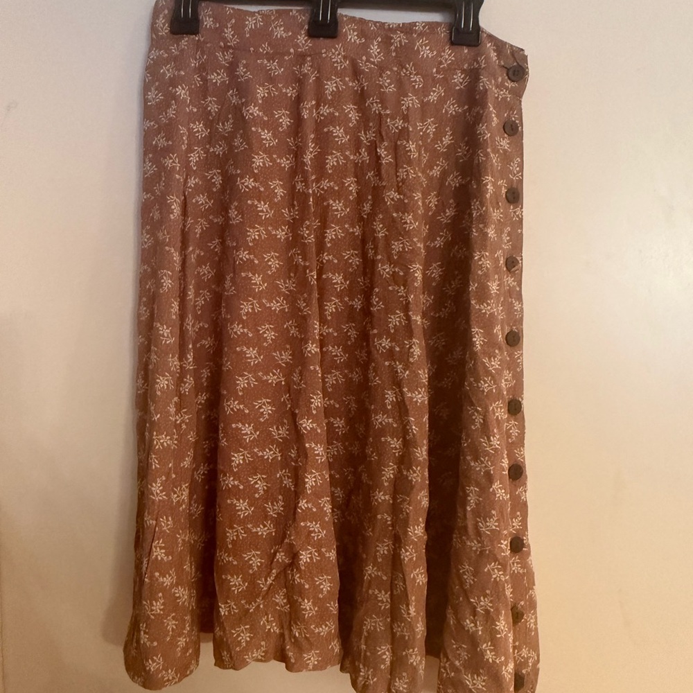 April Cornell Brown Floral A-Line Skirt